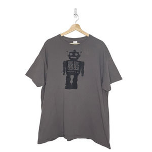 Robot Graphic T Shirt Adults X Large XL Gray Black Gildan Graphic Round Neck